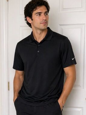 Nike Men’s Black Polo Shirt with Sleeve Swoosh